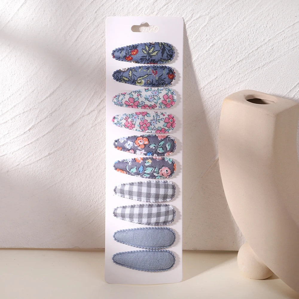 10Pcs/Lot Newborn Print Cotton Alloy Hair Bow Snap Clips Set Fabric Plaid Hairpins Girls Kids Headwear Baby Hair Accessories