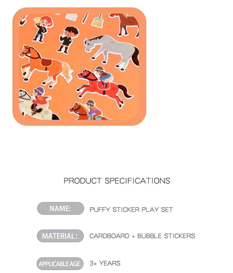 Children DIY Sticker Book Bubble Scene Sticker Jelly Paste Toy Kids Portable Reusable Quiet Busy Paste A Book