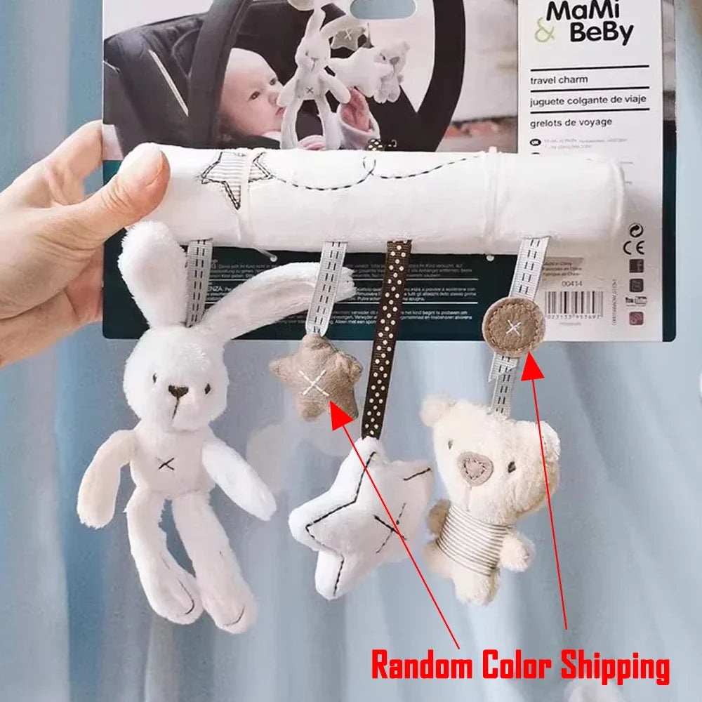 Soft Animal Rabbit Plush Toy Hanging Rattles for Baby Crib Car Safety Seat Travel Stroller Hanging Bell Plush Doll For Newborn