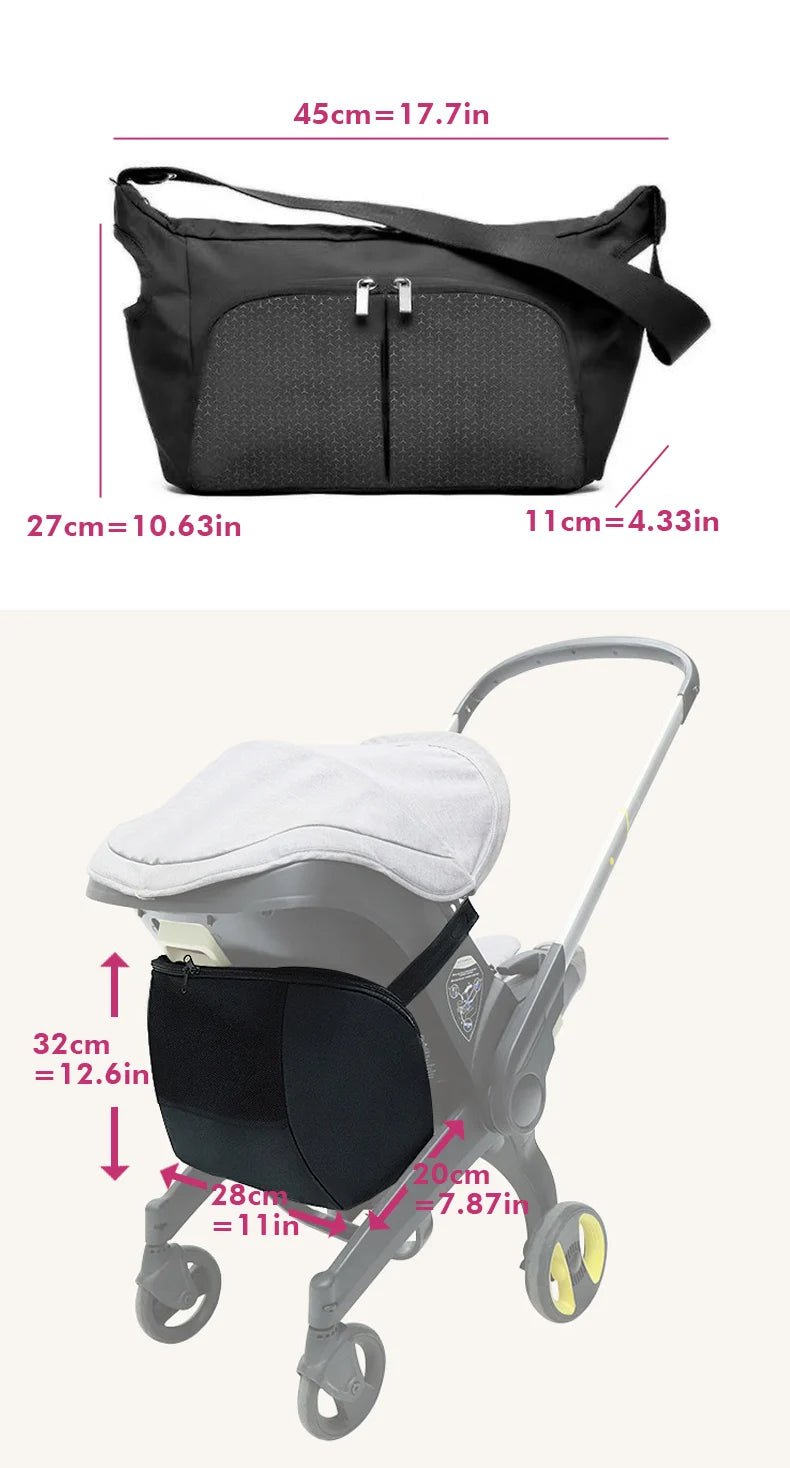 Mommy storage bag for doona Stroller accessories  portable diaper bag compatible with stroller black waterproof storage bag