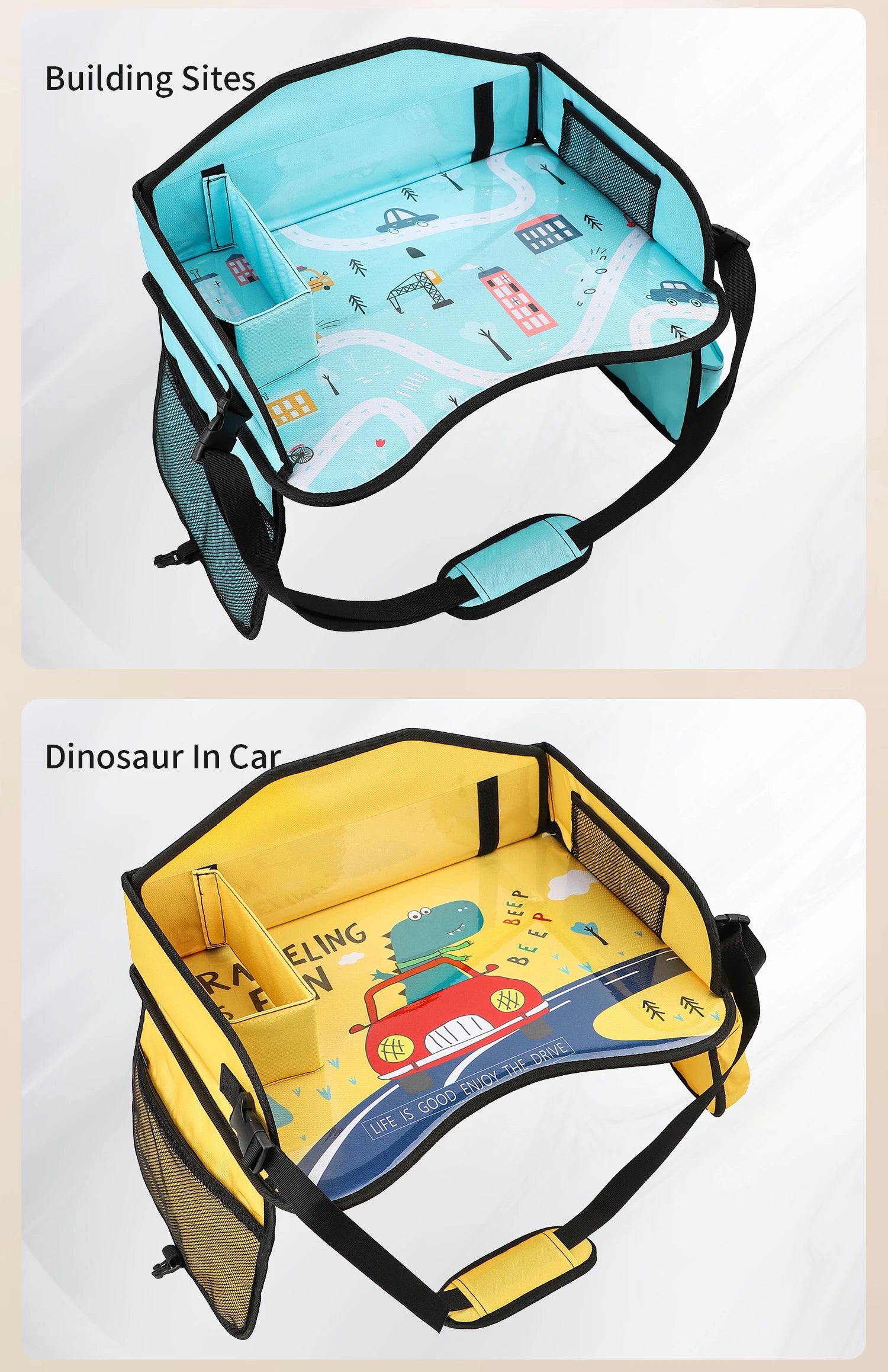 Vehicle-mounted Painting Board Waterproof Child Travel Tray for Car Seat Portable Safety Seat Storage Mesh Pocket Large Capacity