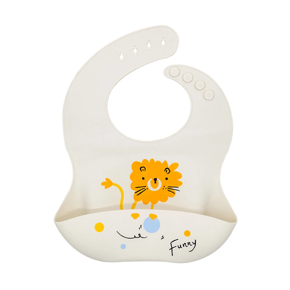 Waterproof Bibs For Kids Feeding Baby Eating Stuff Soft Silicone Babeast Cartoon Printed Adjustable Baby Tasting Feeding Bibs