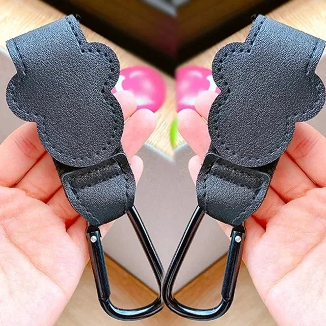 1/2pcs Baby Stroller Hooks Clips PU Leather Rotatable Cart Organizer Pram Hook Pram Rotate 360 Degree Stroller Accessories