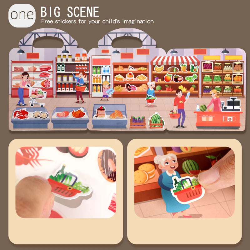 Children Portable Quiet Busy Paste A Book DIY Reusable Sticker Books Multi-scene Bubble Sticker Jelly Paste Sticker Toys