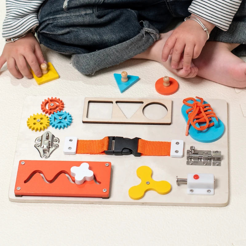 Wooden Montessori Busy Board Toy | Sensory Activity Board for Toddlers