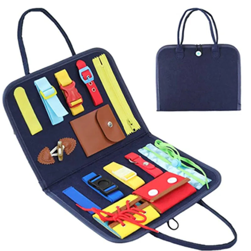 Montessori Busy Board for Toddlers | Foldable Sensory Activity Travel Toy