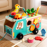 Montessori Farm Truck Activity Toy – Wooden Hammer, Sorting & Sensory Learning Toy for Toddlers