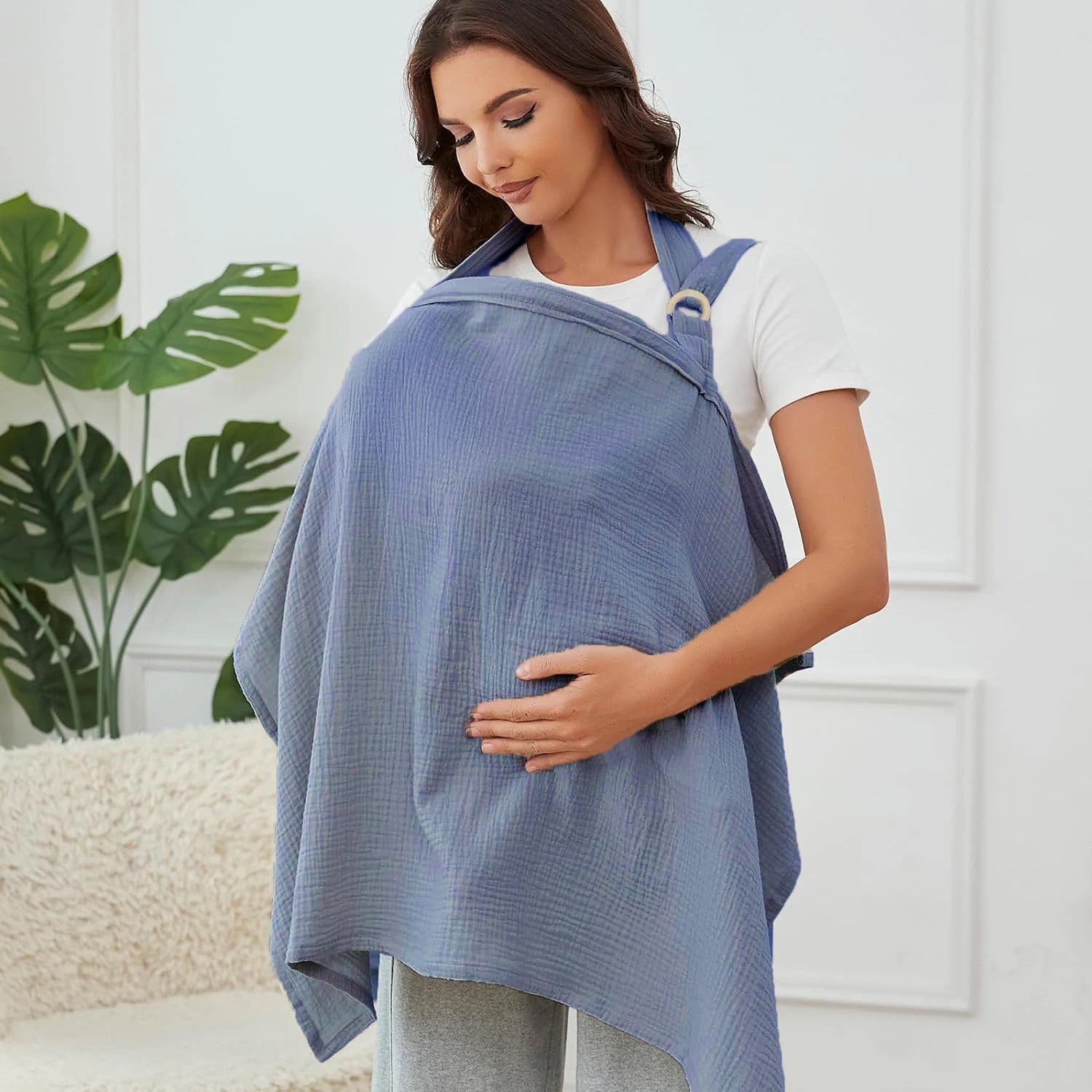 Muslin Nursing Cover for Baby Breastfeeding Breathable Breastfeeding Cover up with Arch Neckline for Women Nursing Apron Multi-u