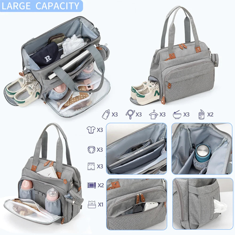 Diaper Bag Backpack with Pacifier Case – Large Capacity Baby Travel Organizer