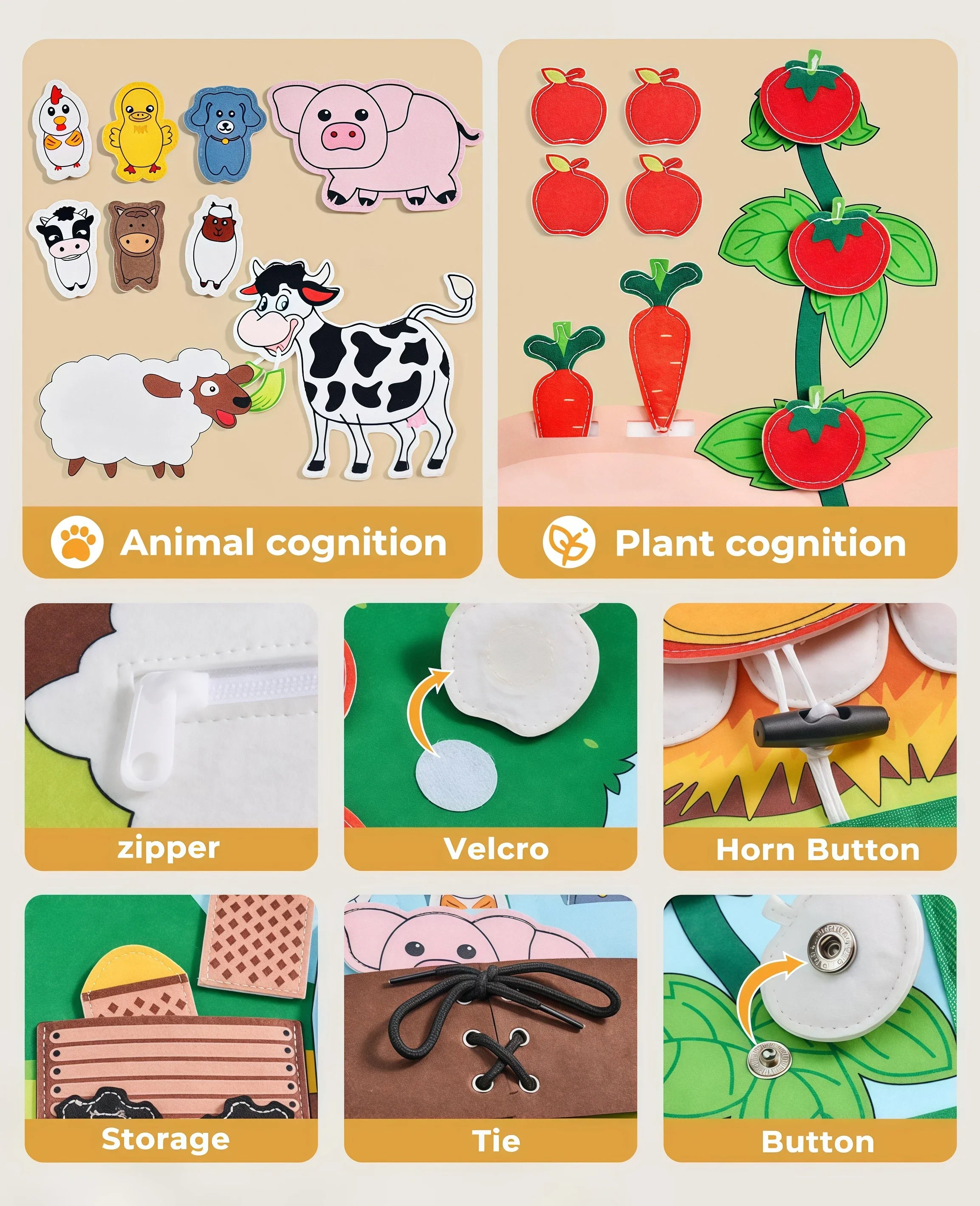 Montessori Quiet Book - Farm Animal Activity Toy with Storytelling for Toddlers, Early Learning Fine Motor Skills