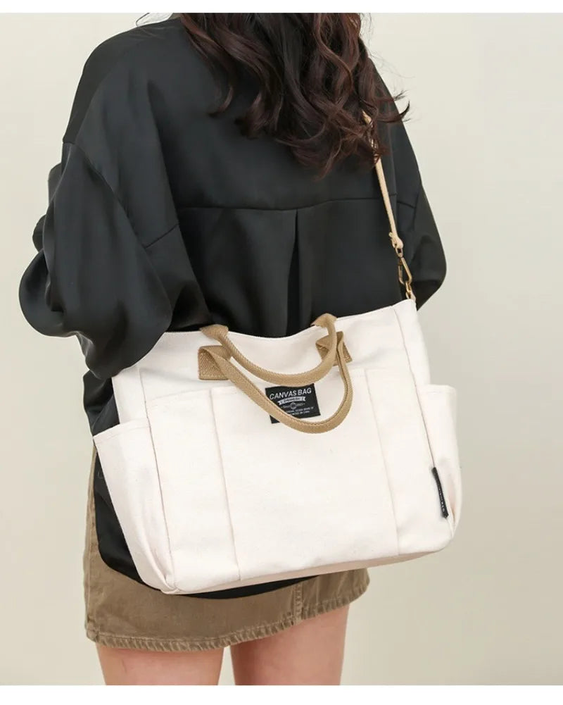 Canvas Ladies Bag Simple Student Large Capacity Horizontal Commuter Shoulder Slanting Portable Handbag
