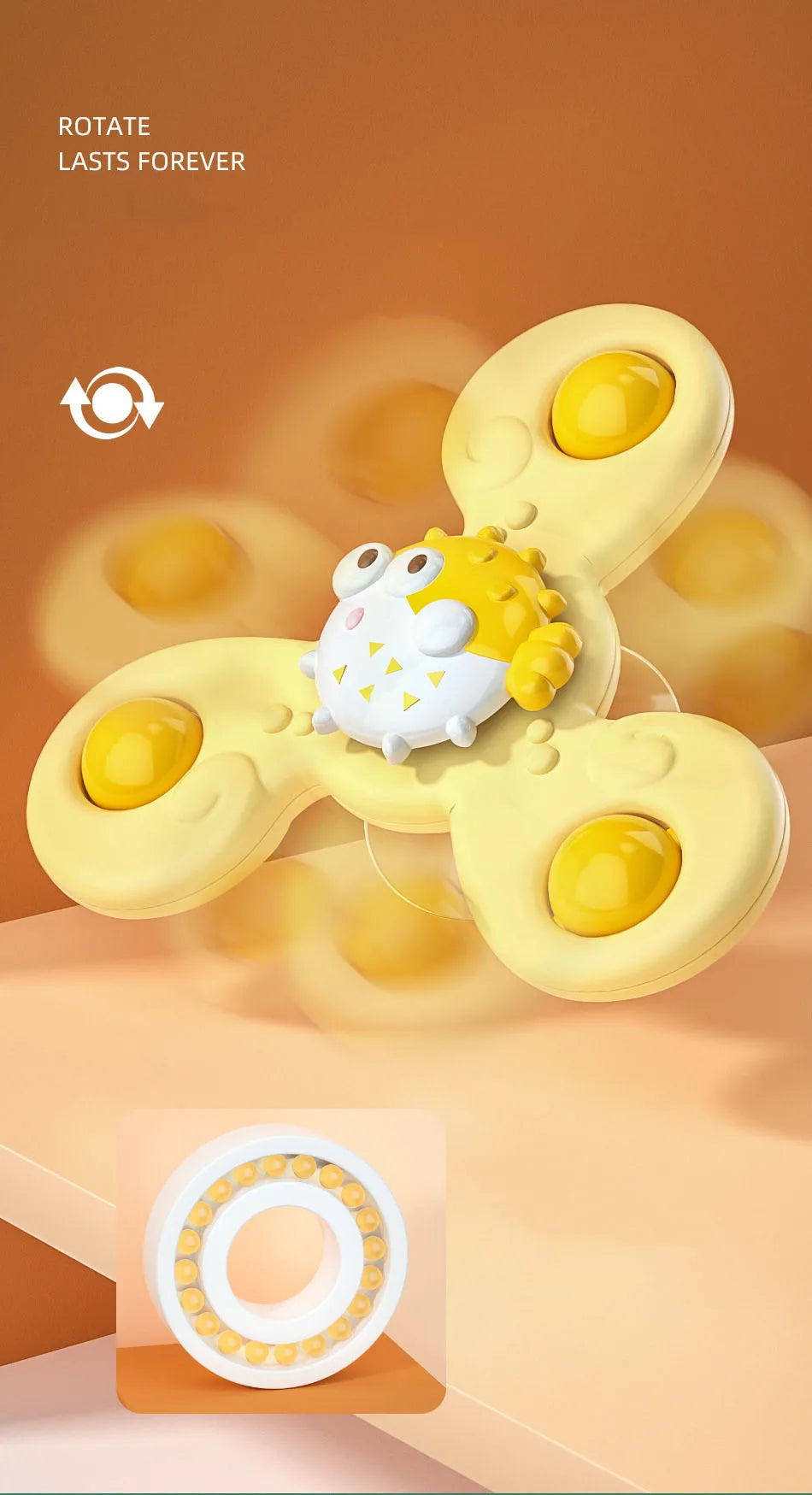 3Pcs/Set Baby Bath Toys Funny Bathing Sucker Spinner Suction Cup Cartoon Rattles Fidget Educational Toys Suction Cup Spinning