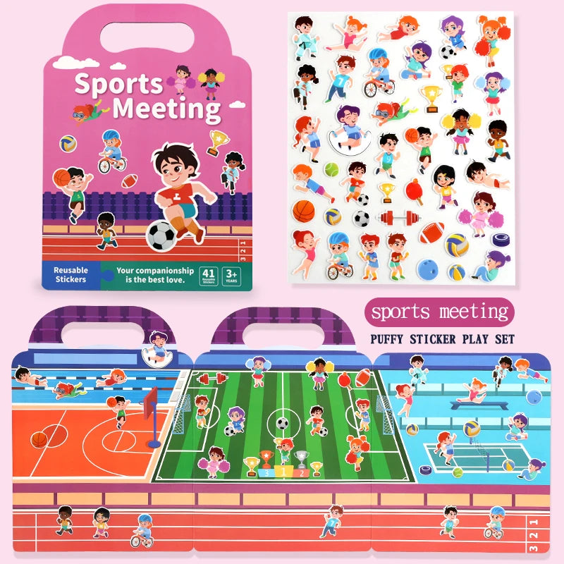 Children DIY Sticker Book Bubble Scene Sticker Jelly Paste Toy Kids Portable Reusable Quiet Busy Paste A Book
