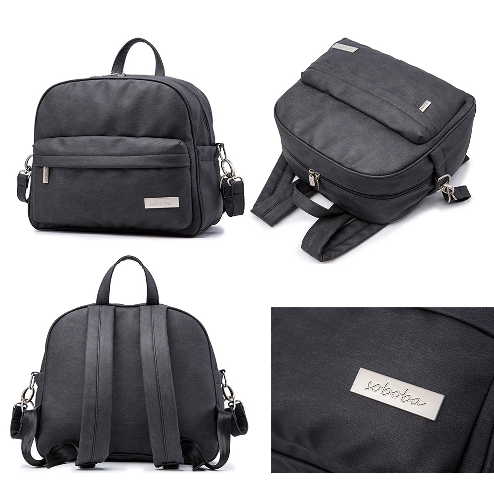 Soboba Solid Fashion Diaper Backpack for Baby Care Waterproof Multi-function Nappy Changing Bag for Mother Stylish Diaper Bags