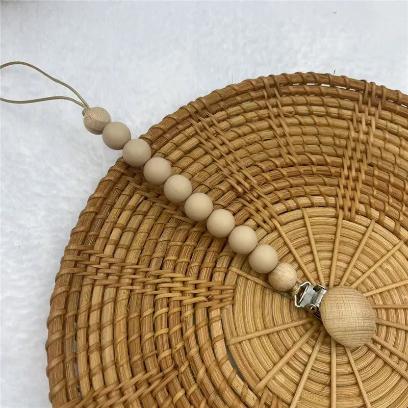 Beech Wood Chew Silicone Bead Pacifier Clips Dummy Chain Holder Newborn Soother Chains Nipple Holder Baby Teething Toys Gifts