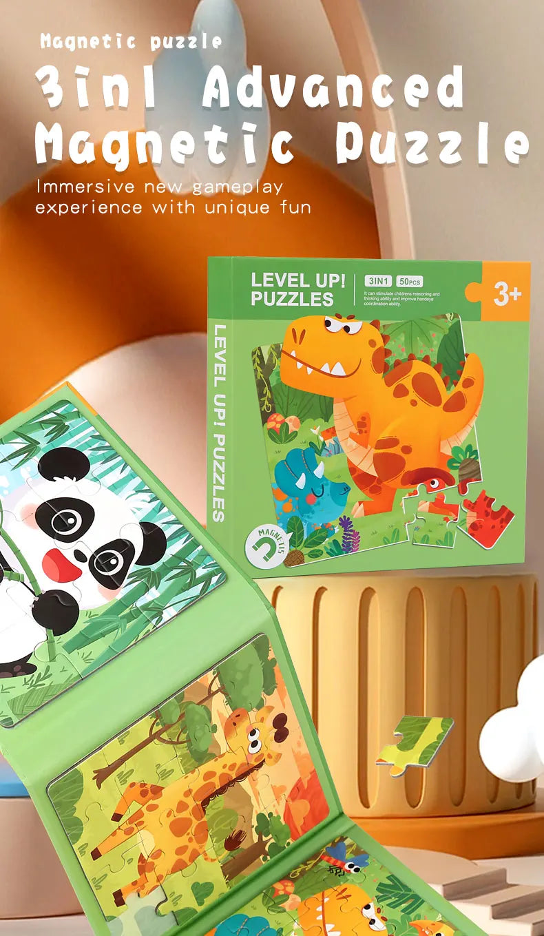 Magnetic Puzzles Games for Kids Busy Quiet Cartoon Animals Jigsaw Book Montessori Baby Educational Toys Children's Early Gifts