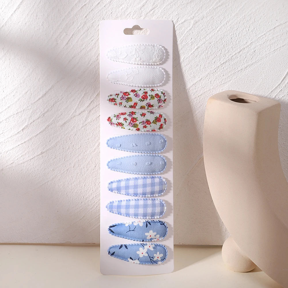 10Pcs/Lot Newborn Print Cotton Alloy Hair Bow Snap Clips Set Fabric Plaid Hairpins Girls Kids Headwear Baby Hair Accessories