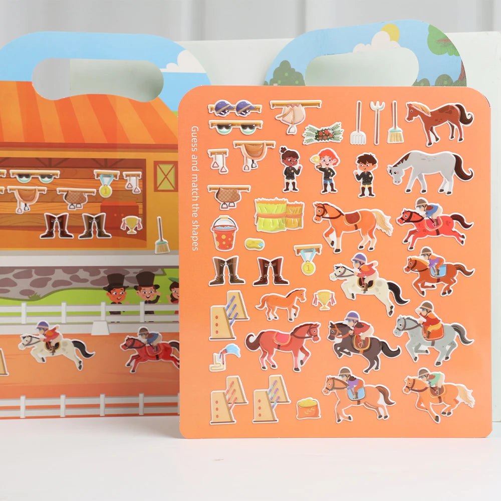 Children DIY Sticker Book Bubble Scene Sticker Jelly Paste Toy Kids Portable Reusable Quiet Busy Paste A Book