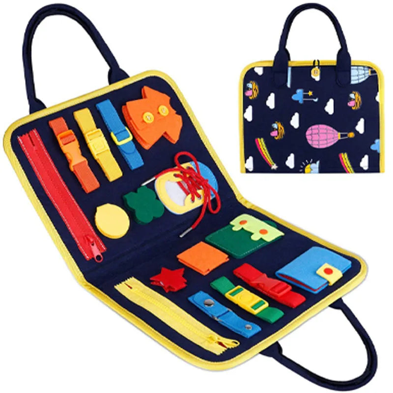 Montessori Busy Board for Toddlers | Foldable Sensory Activity Travel Toy