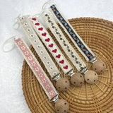 Wooden Baby Pacifier Chain Cute Flower Print Dummy Nipple Holder Guard Teether Pendant Baby Accessories