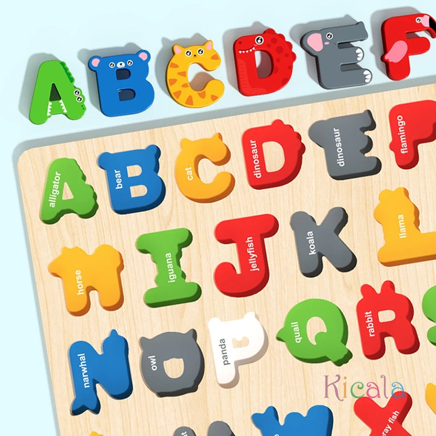 Wooden Alphabet Puzzle Matching Board, Letters Numbers Shape Sorter Montessori Educational Toy for Toddlers 1-3 Years Gift