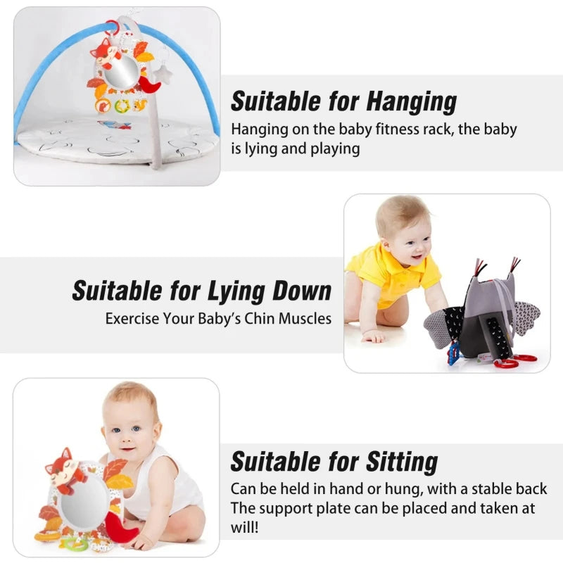 Baby Car Mirror Back Seat Rear View Mirror Cartoon Animal Plush Toys For Baby Rear Facing 6 12 Months Infant Travel Sensory Toys