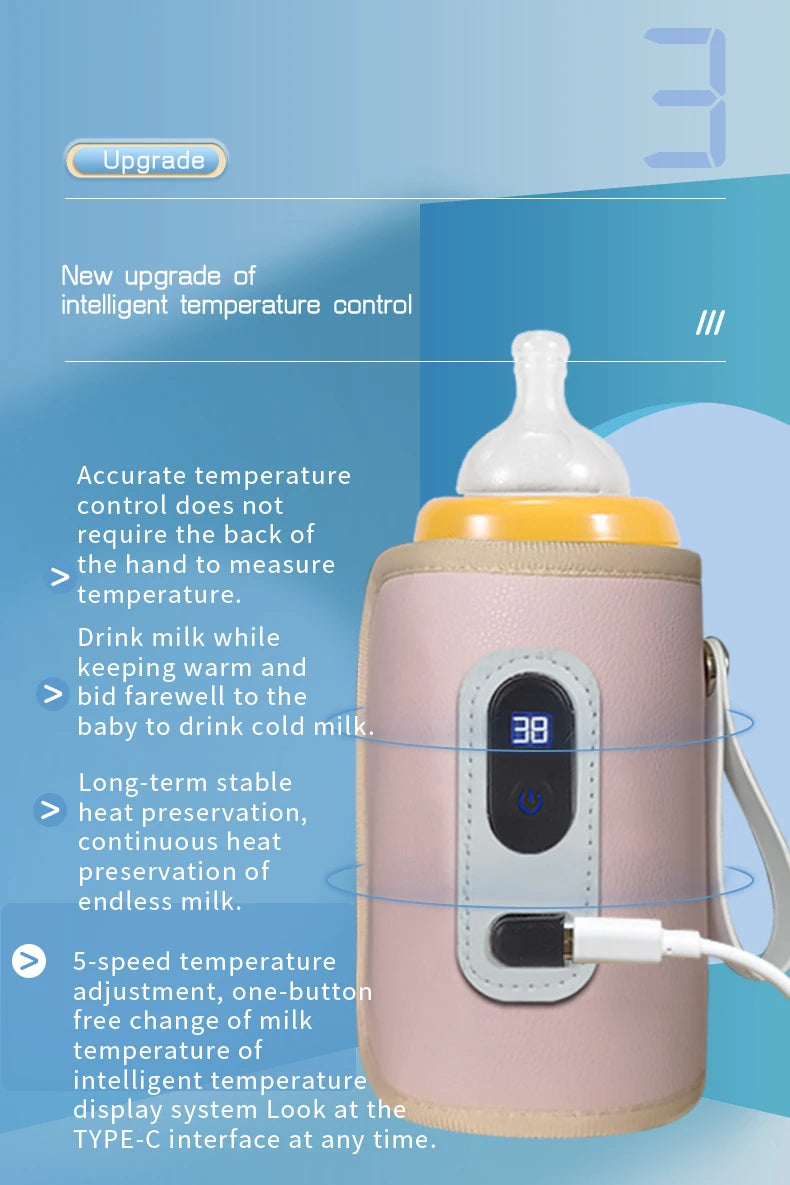 USB bottle warmer bag, baby milk insulation bag, portable multifunctional bottle warmer, suitable for home travel and cars.