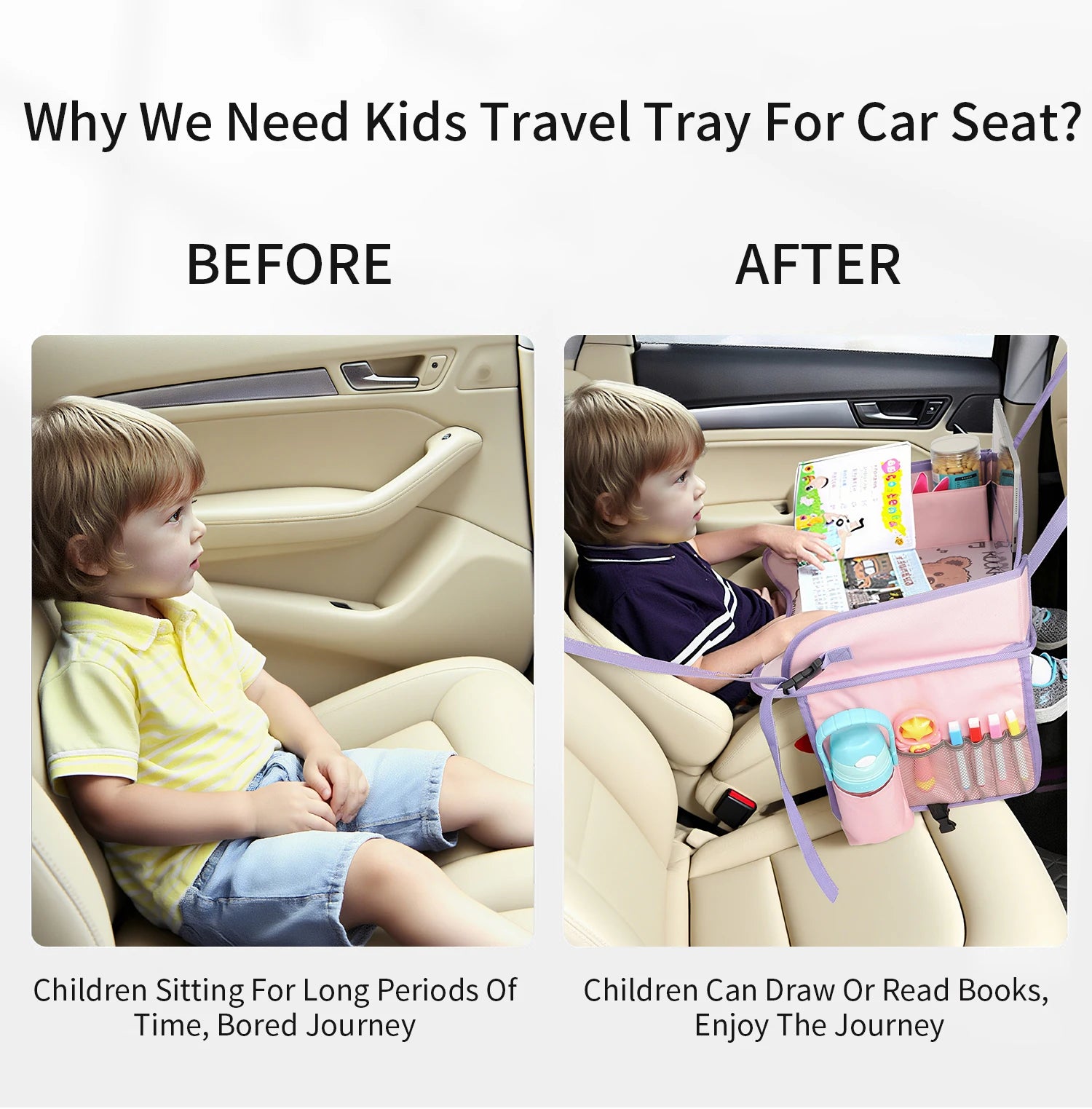 Vehicle-mounted Painting Board Waterproof Child Travel Tray for Car Seat Portable Safety Seat Storage Mesh Pocket Large Capacity