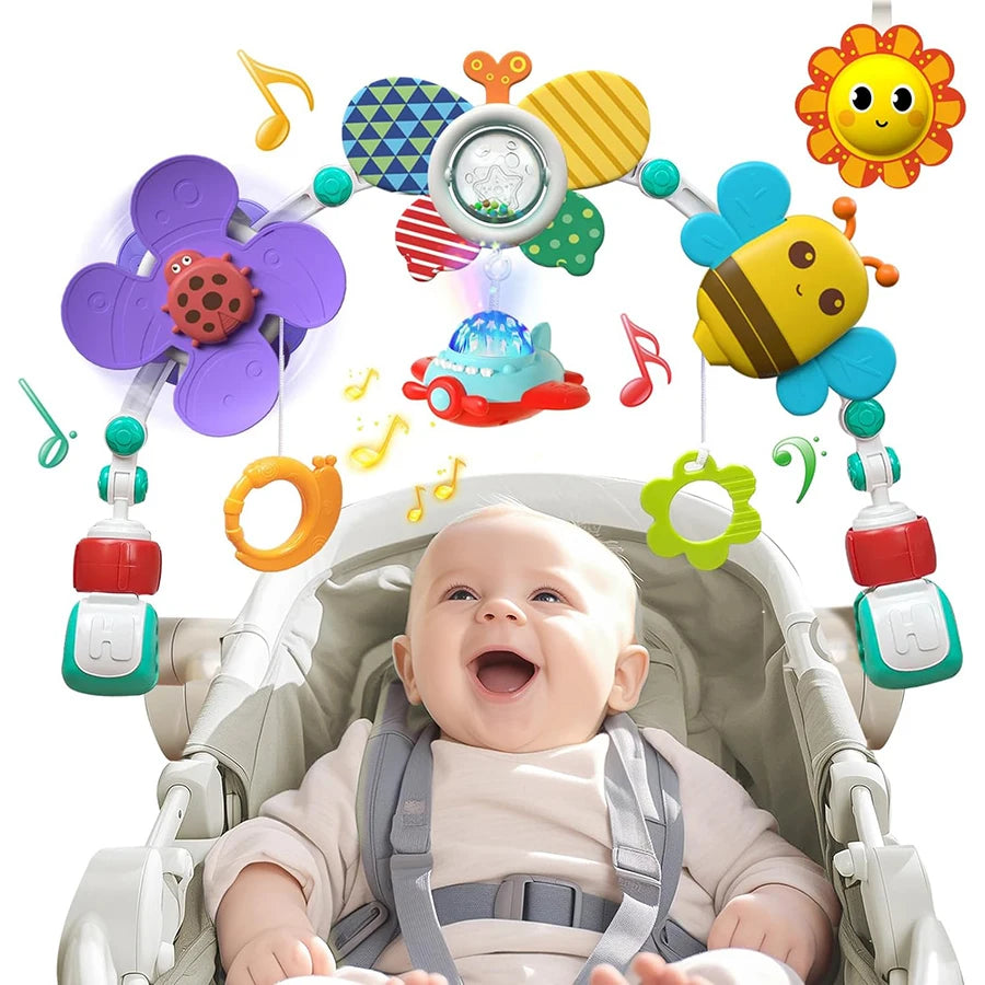 Musical Baby Stroller Arch Travel Car Seat Toy Baby Play Arch Crib Accessory Mobile for Bassinet Pram Activity Arch Bar for Baby