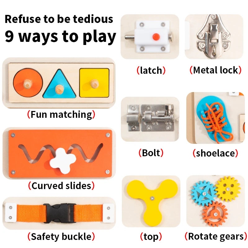 Wooden Montessori Busy Board Toy | Sensory Activity Board for Toddlers