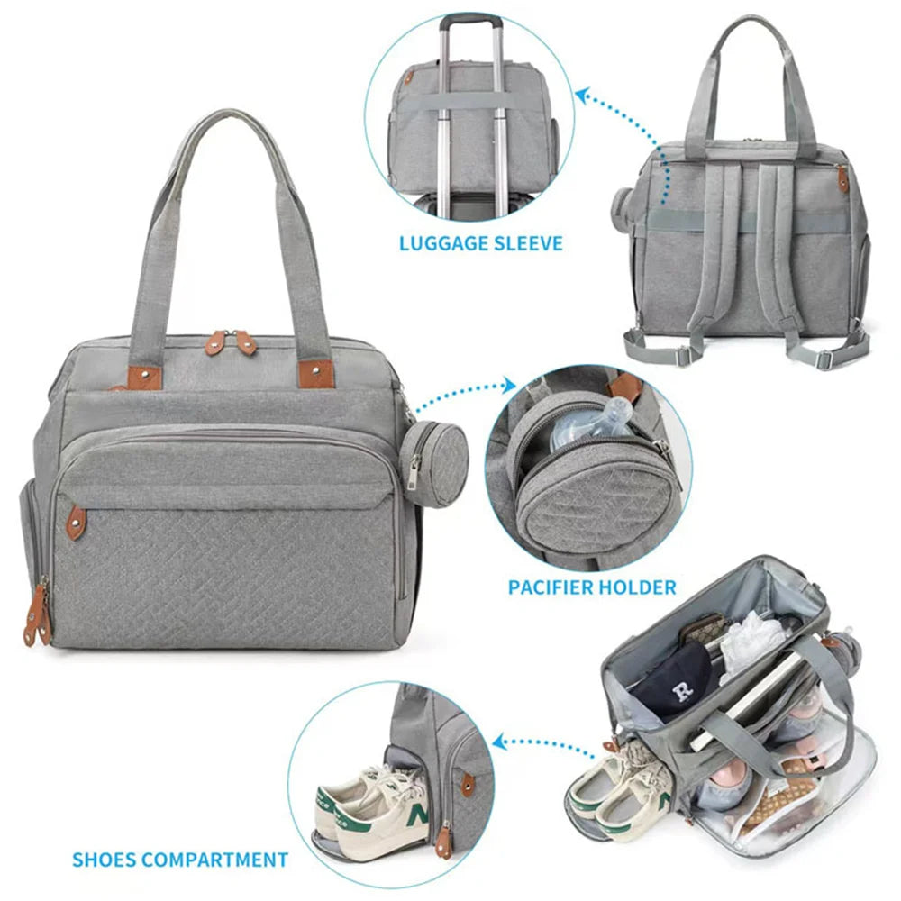 Diaper Bag Backpack with Pacifier Case – Large Capacity Baby Travel Organizer
