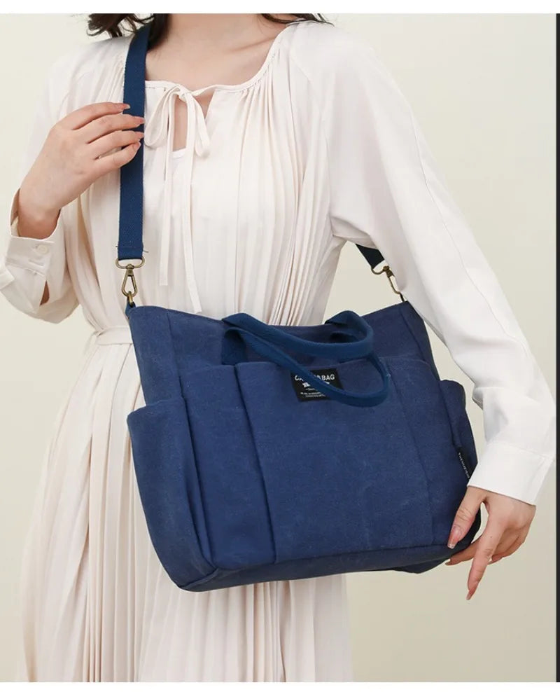 Canvas Ladies Bag Simple Student Large Capacity Horizontal Commuter Shoulder Slanting Portable Handbag
