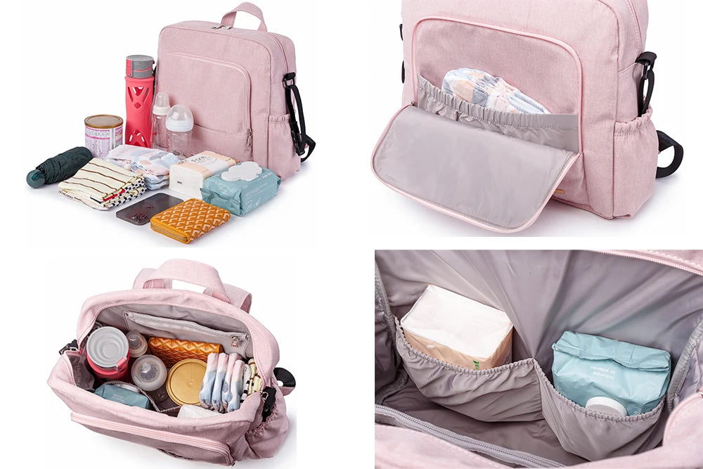 Soboba Solid Diaper Bag Fashion Waterproof Multi-functional Diaper Backpack Nursing Changing Bag for Baby Large Stylish Bag