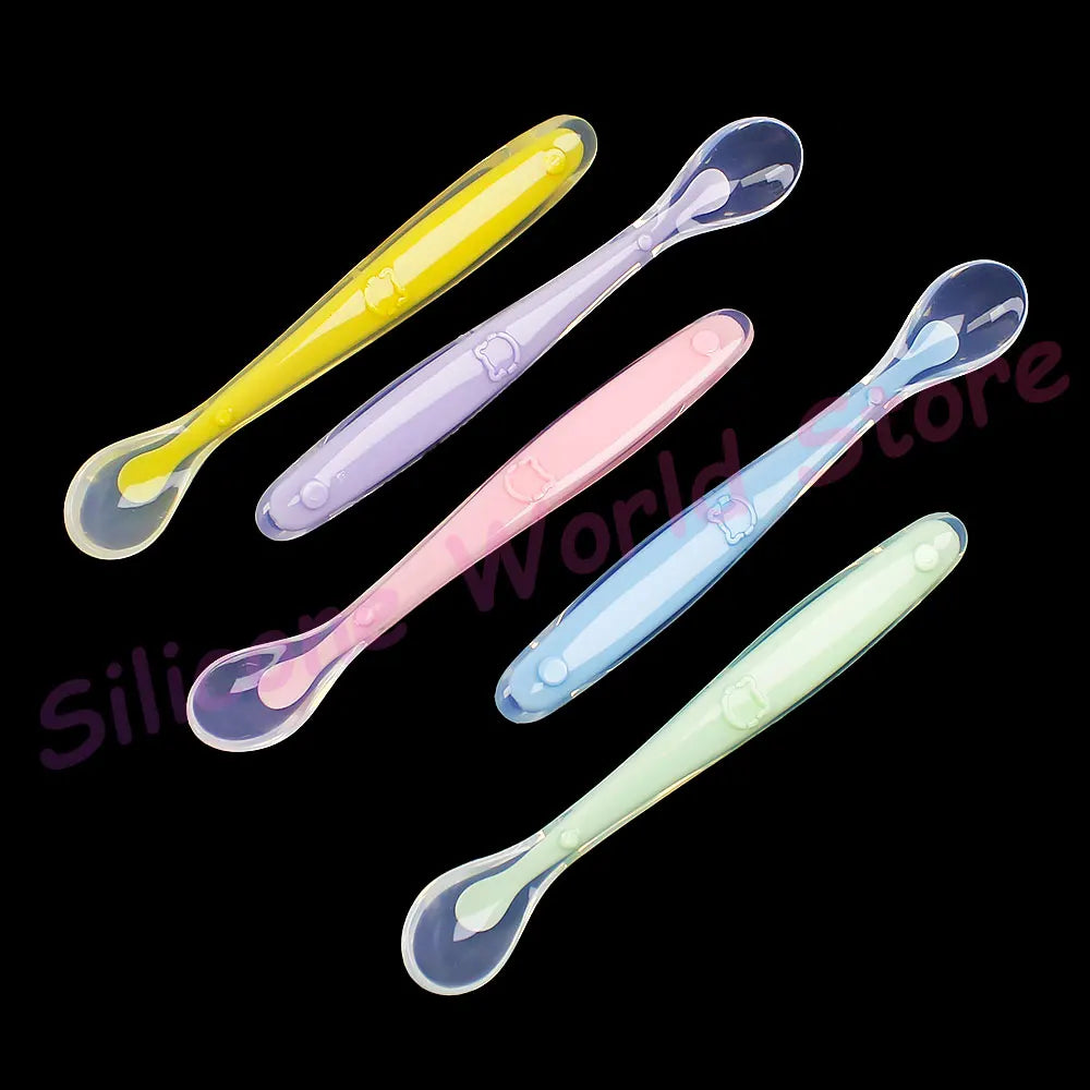 Silicone World Baby Silicone Spoon Children Complementary Food Soft Spoon Training Spoon Feeding Tableware With Storage Box