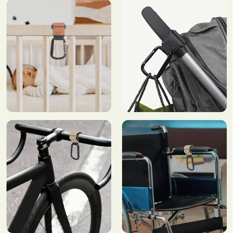 1/2pcs Baby Stroller Hooks Portable Infant Carriage Hook Multifunctional Leather Aluminum Alloy Hook Stroller Accessories