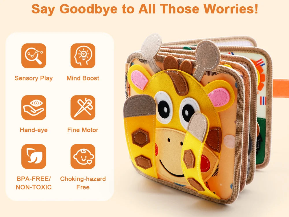 Montessori Toy Busy Board Giraffe Busy Book Preschool Learning Educational Quiet Book Sensory Travel Toy for Baby 3 4 5 6 Ages