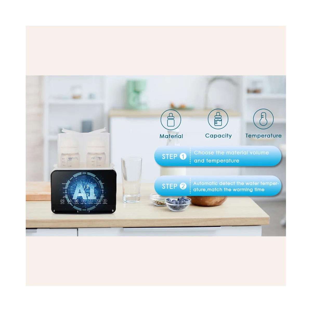 Multifunction Baby Bottle Warmer Newborn Babies Milk Double Nursing Bottle Heater Sterilizer with Accurate Temperature Control