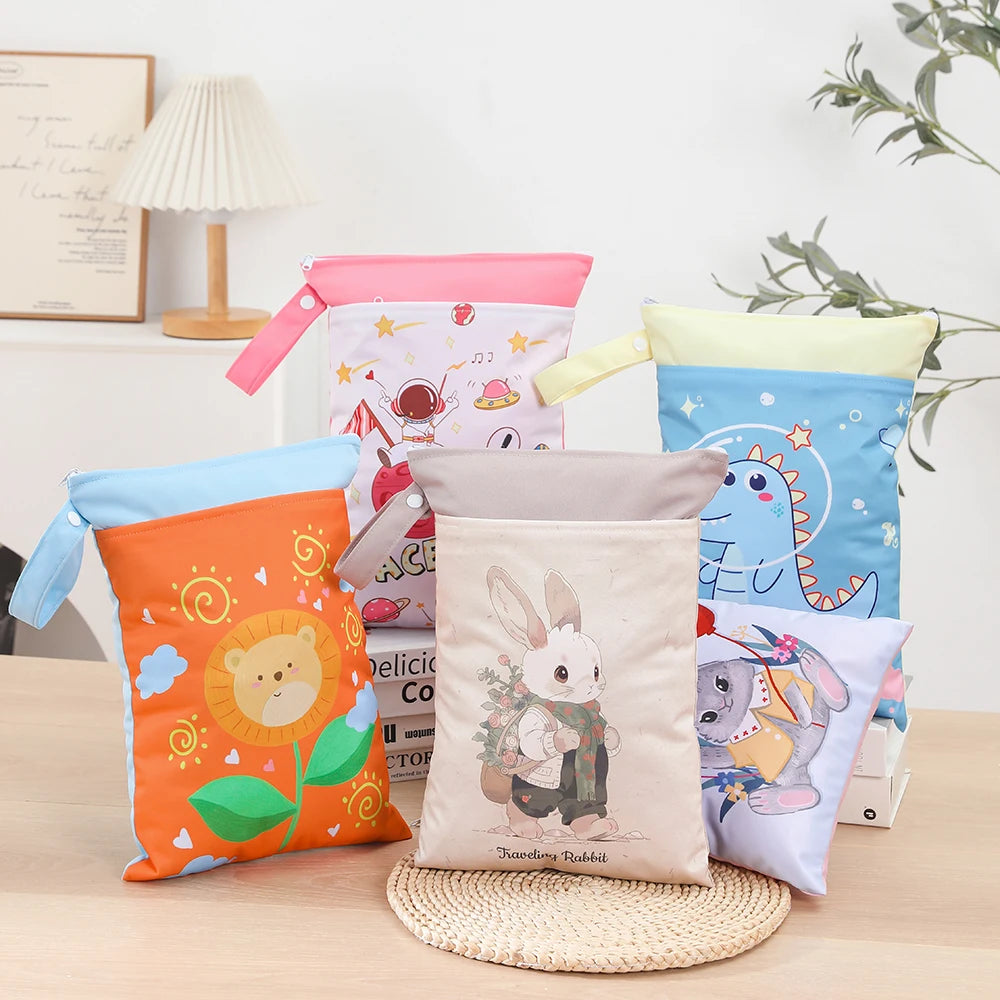 Babyshow 1PC Washable Wet Dry Bag Wetbag for Baby Diapers Nappies Waterproof Reusable Diaper Bag with Two Zippers 25cmx35cm