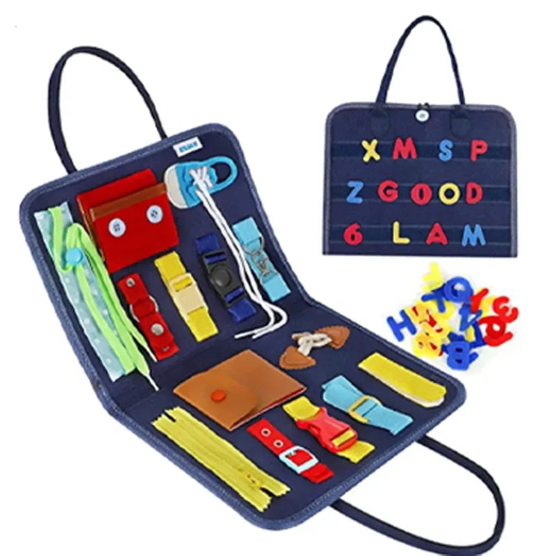 Montessori Busy Board for Toddlers | Foldable Sensory Activity Travel Toy
