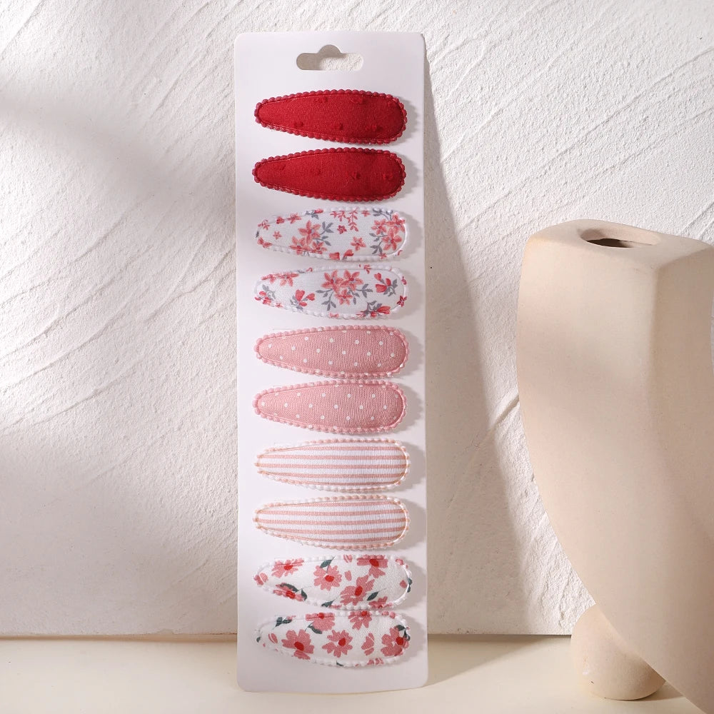 10Pcs/Lot Newborn Print Cotton Alloy Hair Bow Snap Clips Set Fabric Plaid Hairpins Girls Kids Headwear Baby Hair Accessories