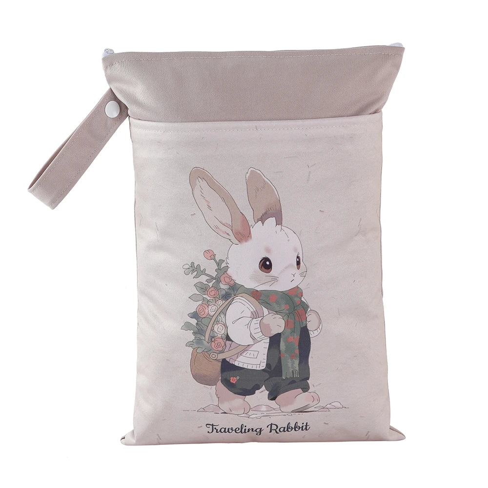 Babyshow 1PC Washable Wet Dry Bag Wetbag for Baby Diapers Nappies Waterproof Reusable Diaper Bag with Two Zippers 25cmx35cm