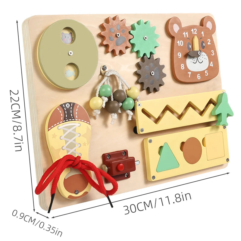 Montessori Wooden Busy Board with Music | Toddler Sensory Activity Toy